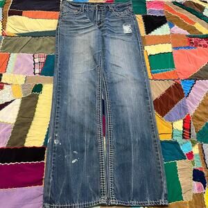 Carbon Black Baggy Wide Leg Acid Washed Blue Jeans 34Wx34L